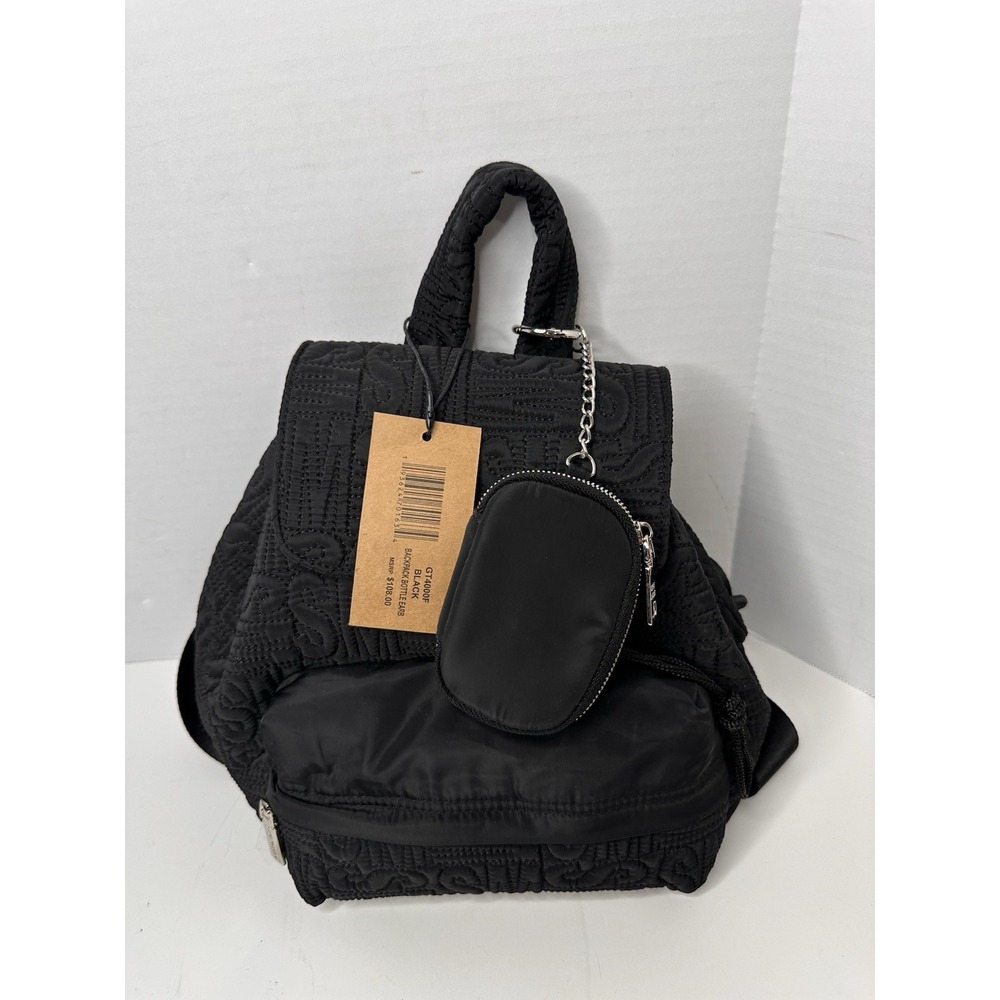 Steve Madden Black Quilted Mini Backpack with Earbud Case Pouch GT4000F NWT